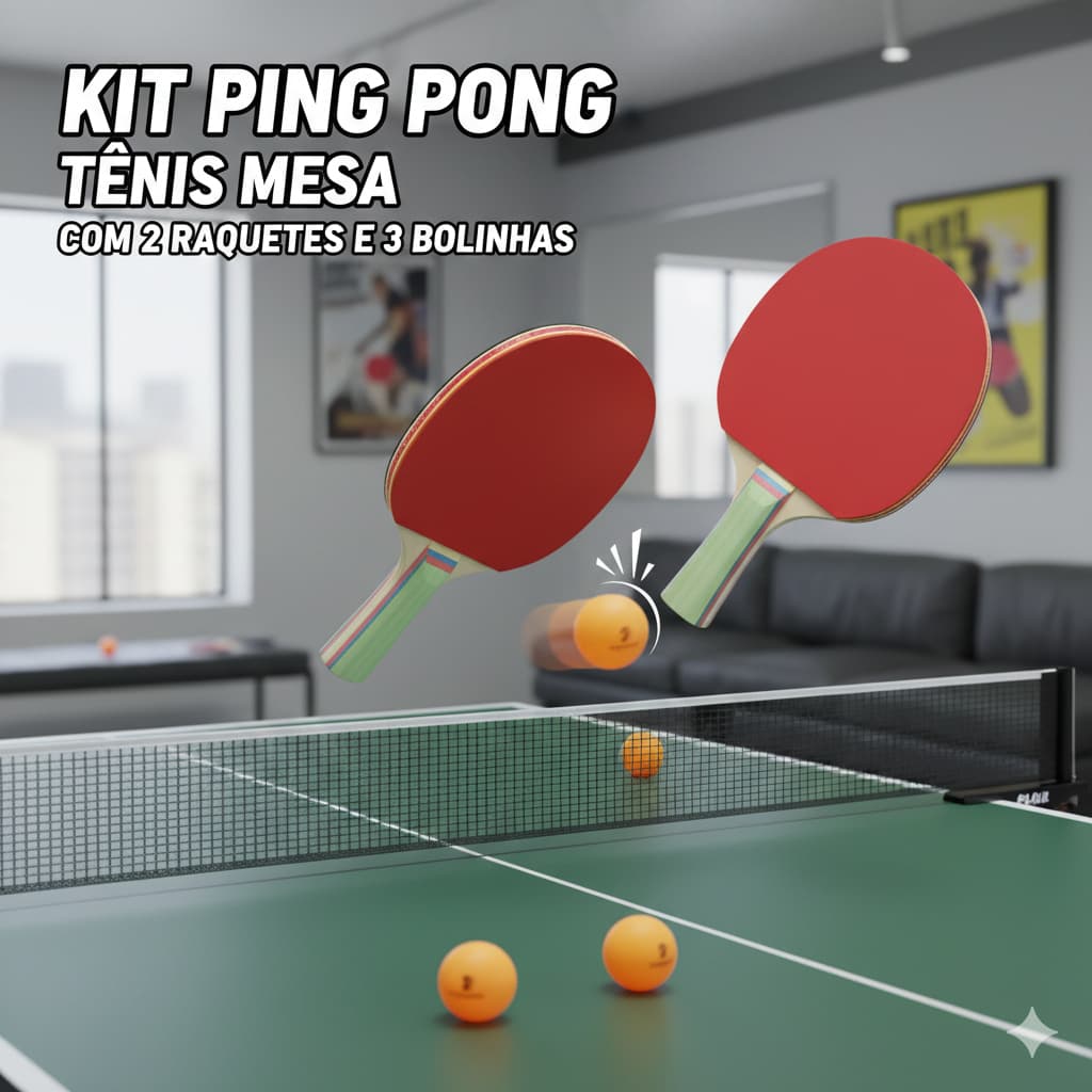 Kit Ping Pong Tênis de Mesa 2 Raquetes + 3 Bolinhas | Ideal para Iniciantes