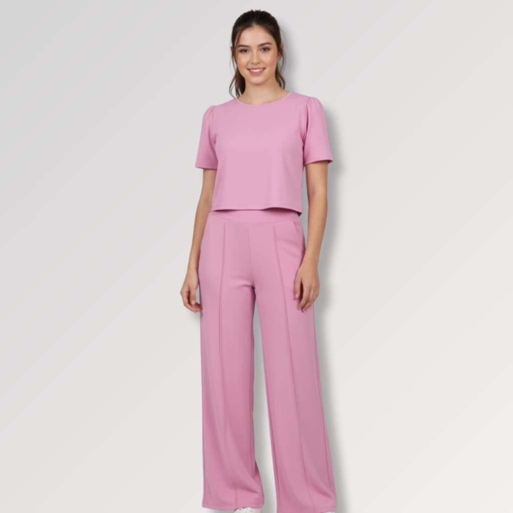 Conjunto Juvenil Feminino em Duna - Calça Pantalona e Blusa de Manga Curta
