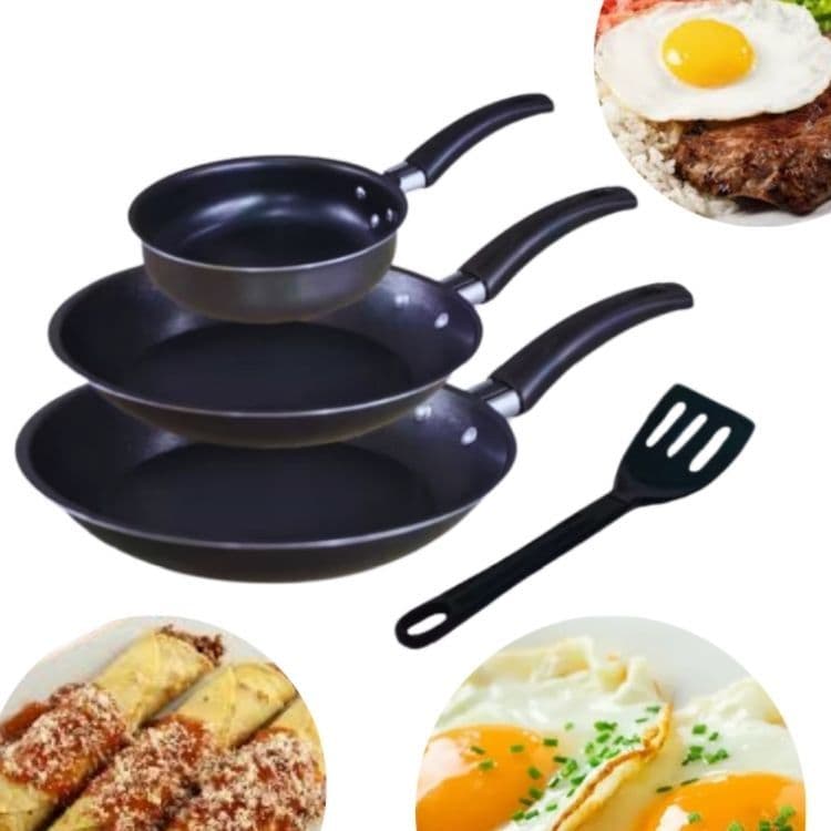 Conjunto Frigideira Antiaderente Kit 12 / 18 / 22 Teflon Preto + 1 Espátula