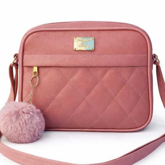 Bolsa Feminina Elegante de Ombro com Chaveiro pompom Ideal Trabalho Passeio e Outros
