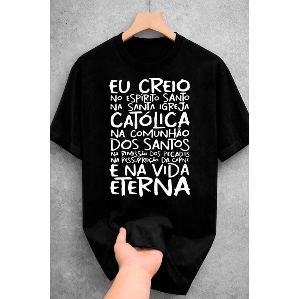 Camiseta Católica Oração Credo Unissex Algodão Estampada Fé Cristã