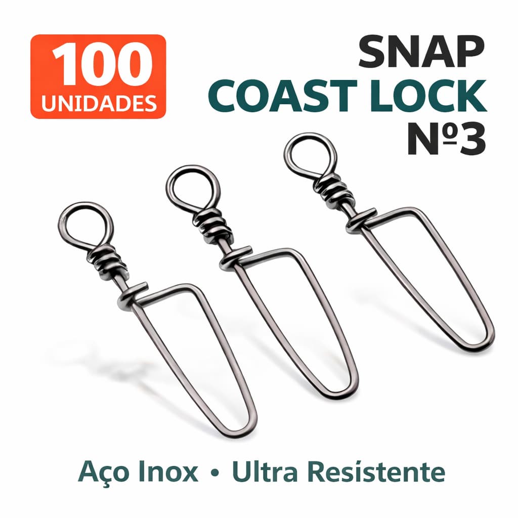 Snap Pesca Coast Lock Nº3 Reforçado Aço Inox | 100un Engate Rápido para Iscas Artificiais Anzóis