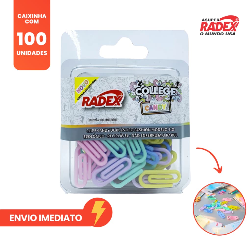 Clips Colorido Radex Candy N.2 com 100 unidades