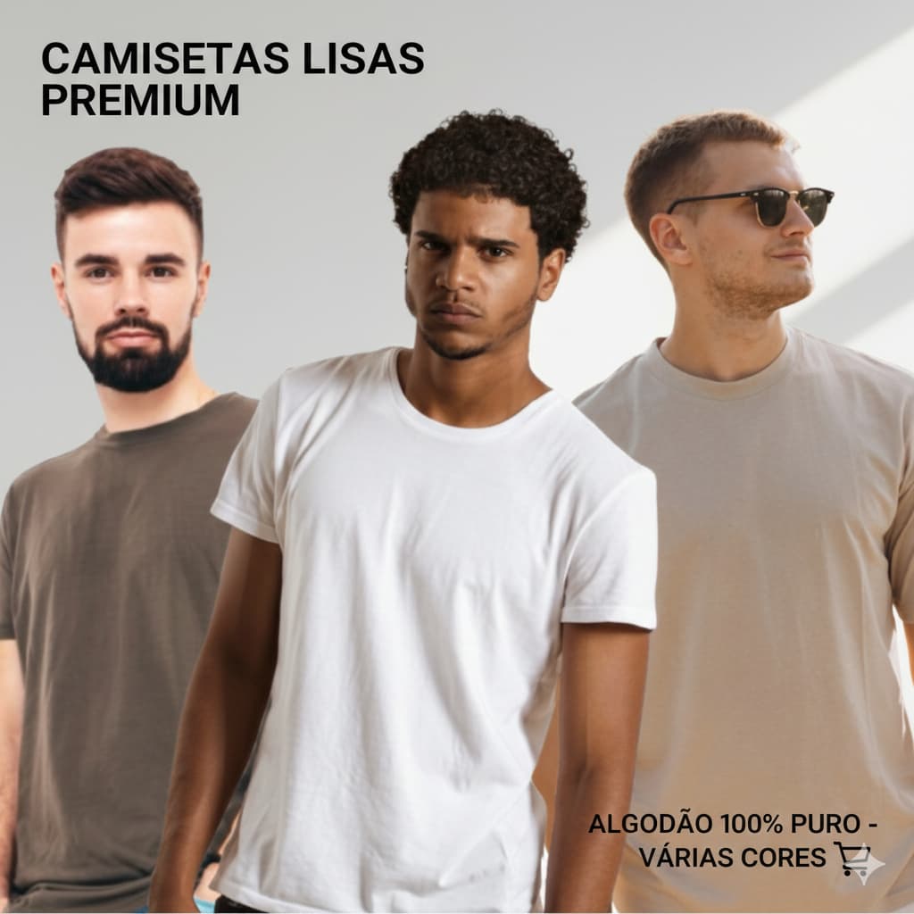 Camiseta Masculina Premium Sofisticada 100% Algodão Confortável Moda Verão Blusa Lisa Básica Várias Cores Durável Casual