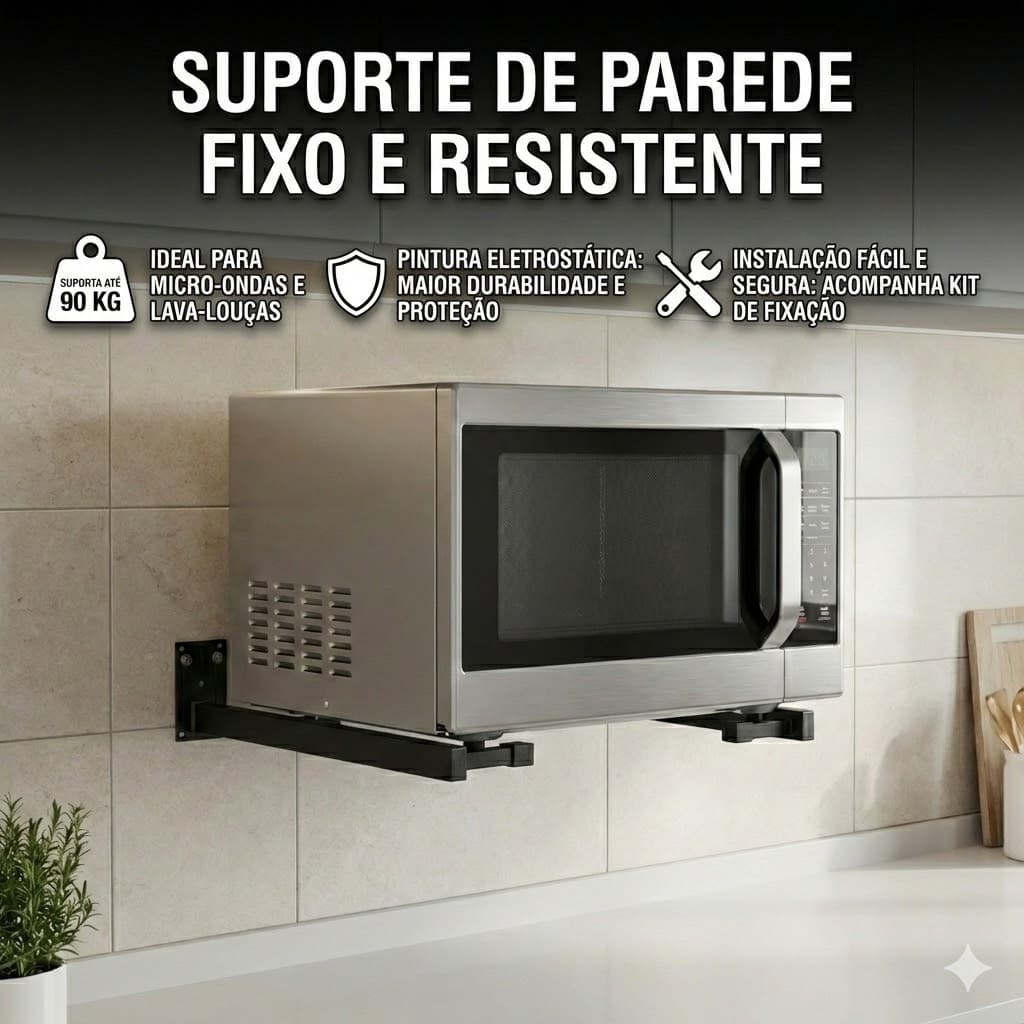 SUPORTE DE PAREDE MULTI USO PARA MICROONDAS MINI GELADEIRA ADEGAS LAVA LOUCAS ATÈ 90KG