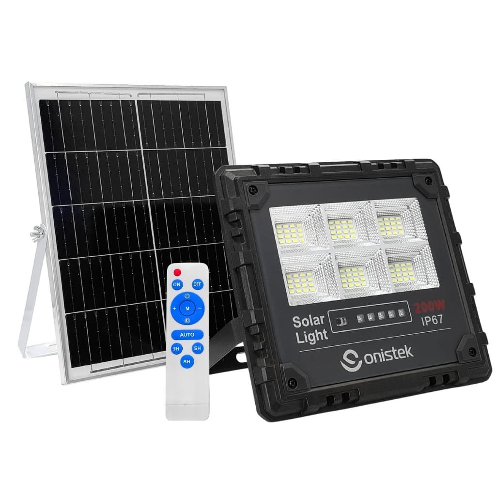 Luminária Painel Solar 200W Branca Fria 6500K 6000mAh IP67 Controle Remoto Iluminação Externa Jardim