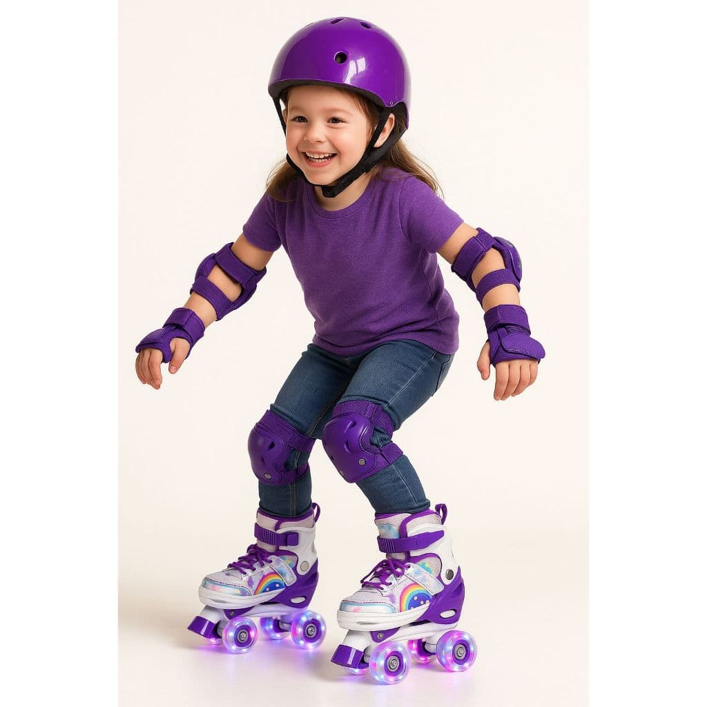 Patins Arco Íris Roxo Premium Ajustável Com Rodas Que Brilham – COM ou SEM Kit Segurança