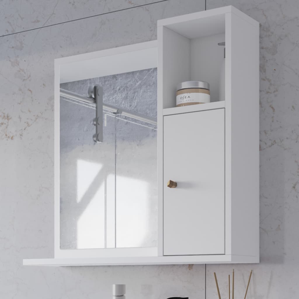 Espelheira Banheiro 60cm Com Espelho Armário Suspenso 1 Porta Nicho BeautyMóveis Organizador MDF Pia