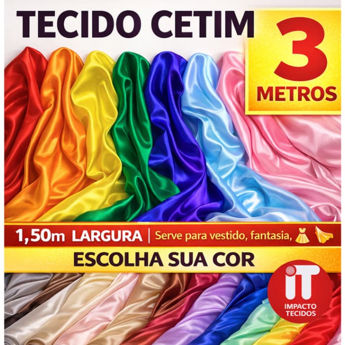 3 Metros Tecido Cetim Charmousse 0,50x1,50M Largura Cetim Liso 3x1,50M