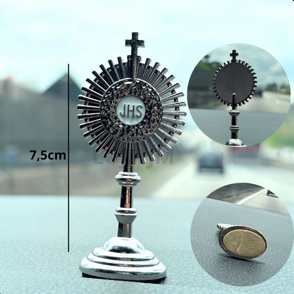 Crucifixo Broche Mini Ostensório de Mesa Eucaristia Santinha de Carro Católico