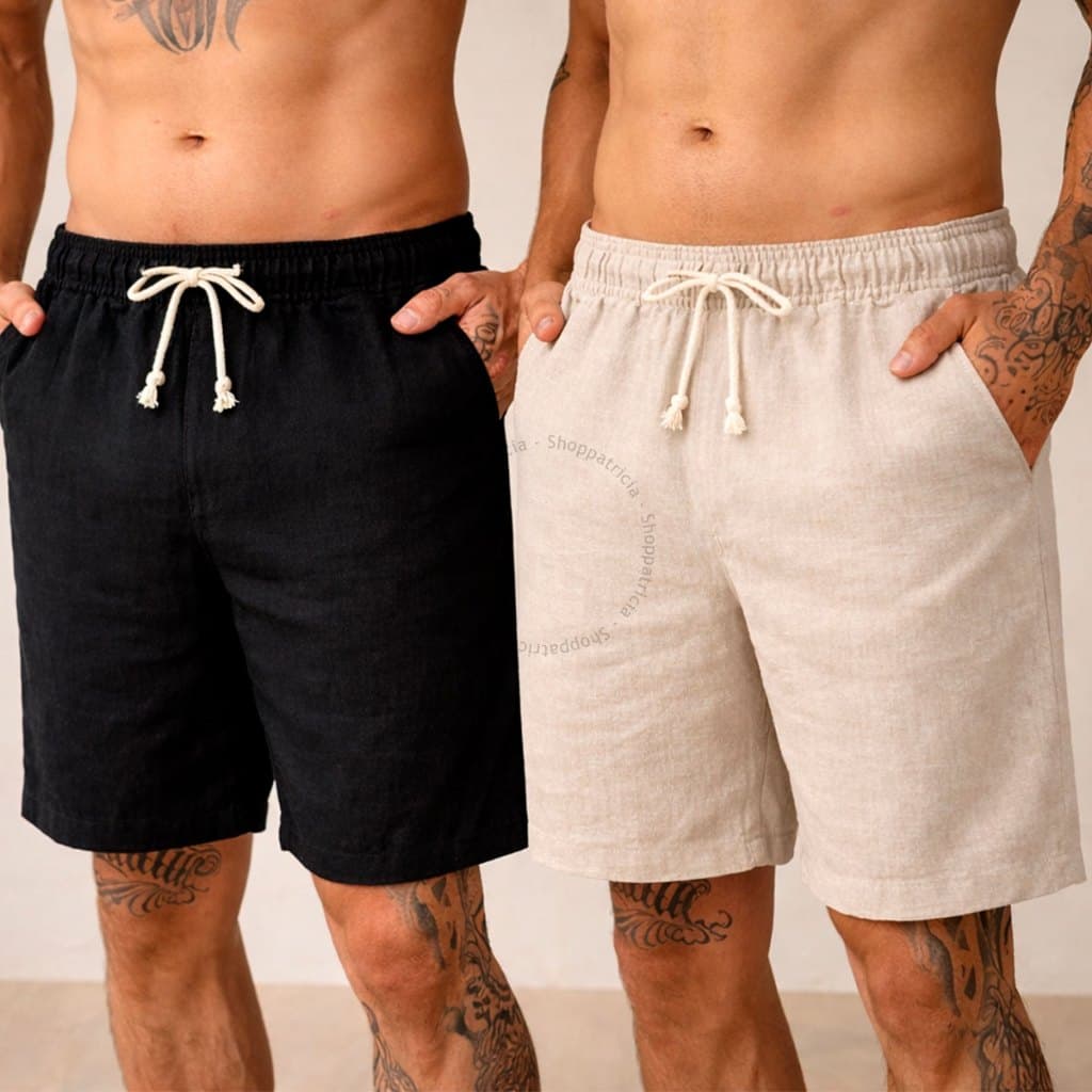 Kit 2 Shorts Linho Masculino Mauricinho Premium Old Money Moda Praia Verão Alta Qualidade P ao GG