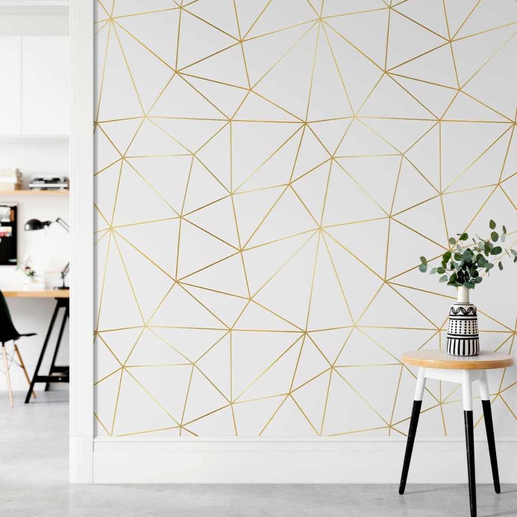 Papel de Parede Autoadesivo Zara Branco- Autocolante  Cinza Dourado Geométrico.