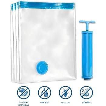 Kit Saco a Vácuo Hermético Mala de Viagem 50x60cm Guarda Roupa Organização Roupa + Bomba Manual