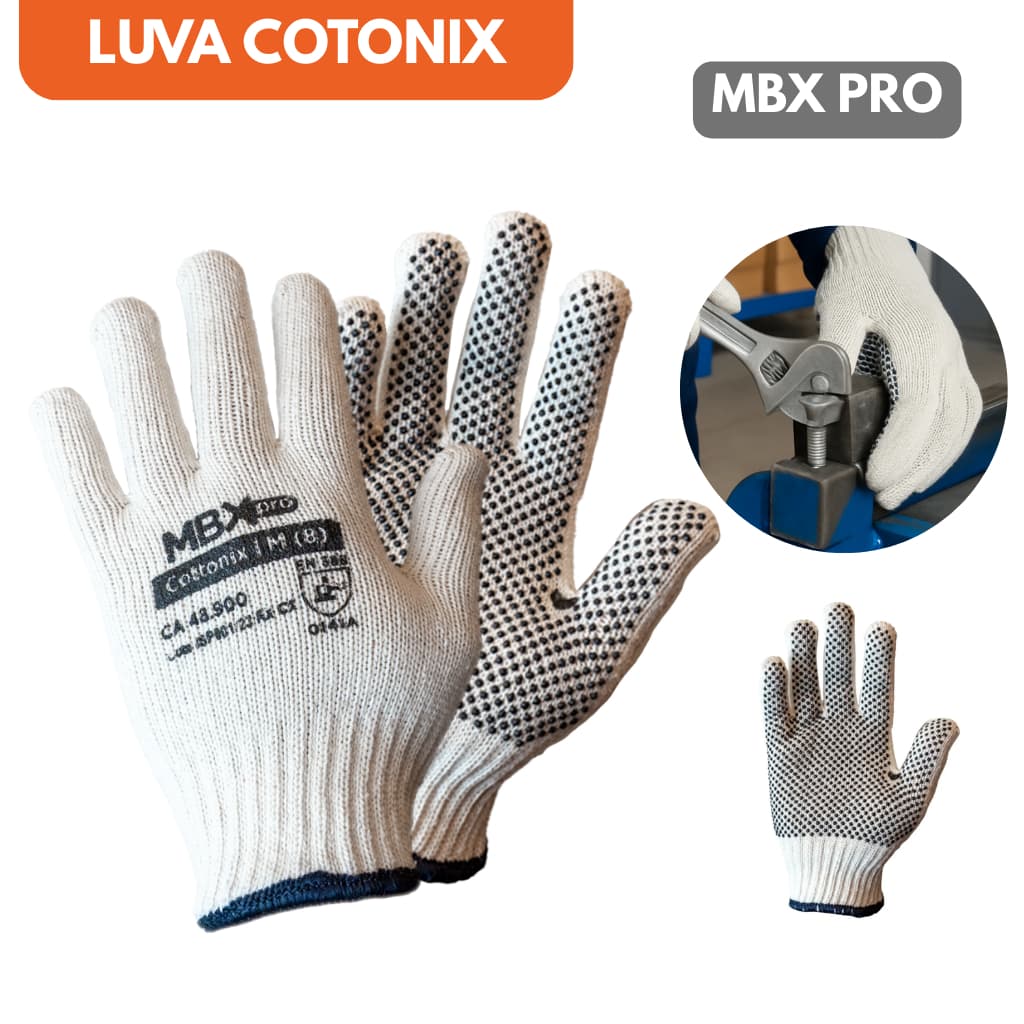 Luva Cottonix malha tricotada de algodão branca para obras construção, mecânica e jardinagem UNIDADE