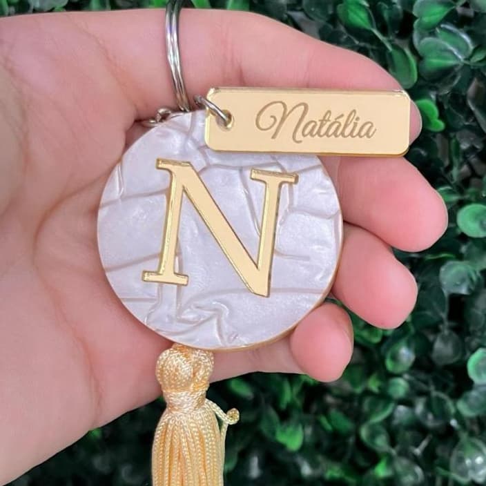 Kit 9 Chaveiro Acrílico Marmorizado Personalizado com Nome