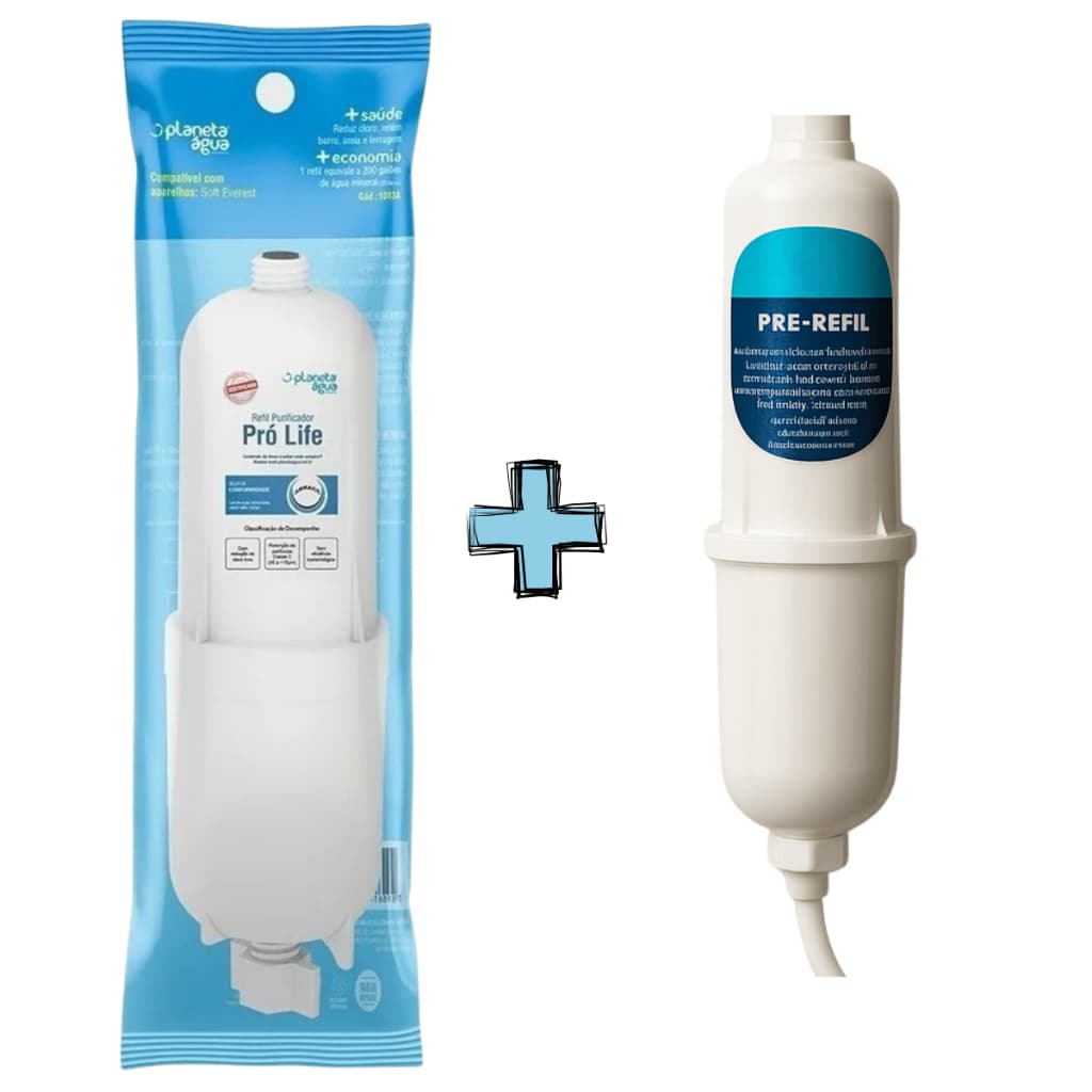 Kit Refil Planeta Água + Pré Filtro Compatível Soft Everest Plus, Fit, Star, Slim, Baby, Original