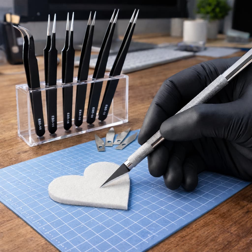 Kit Estilete De Precisão Bisturi Para Corte 5 Laminas + 6 Pinças Artesanato Arte Profissional