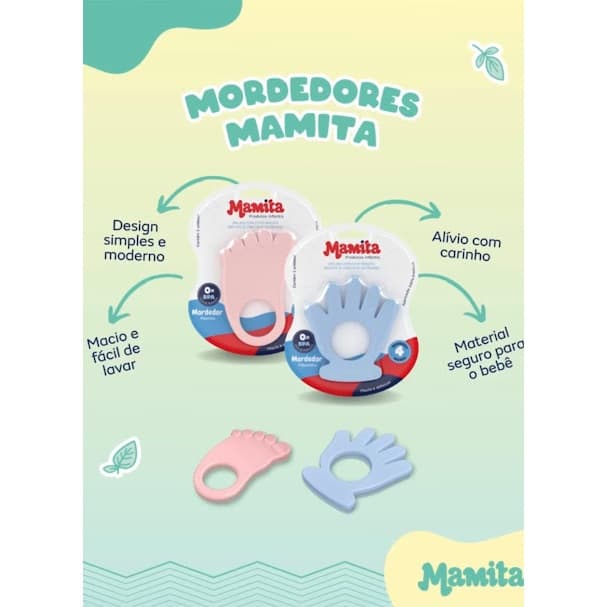 Mordedor Mãozinha Macio Para Dentição Alivio Gengiva Do Bebê Azul Rosa Mamita