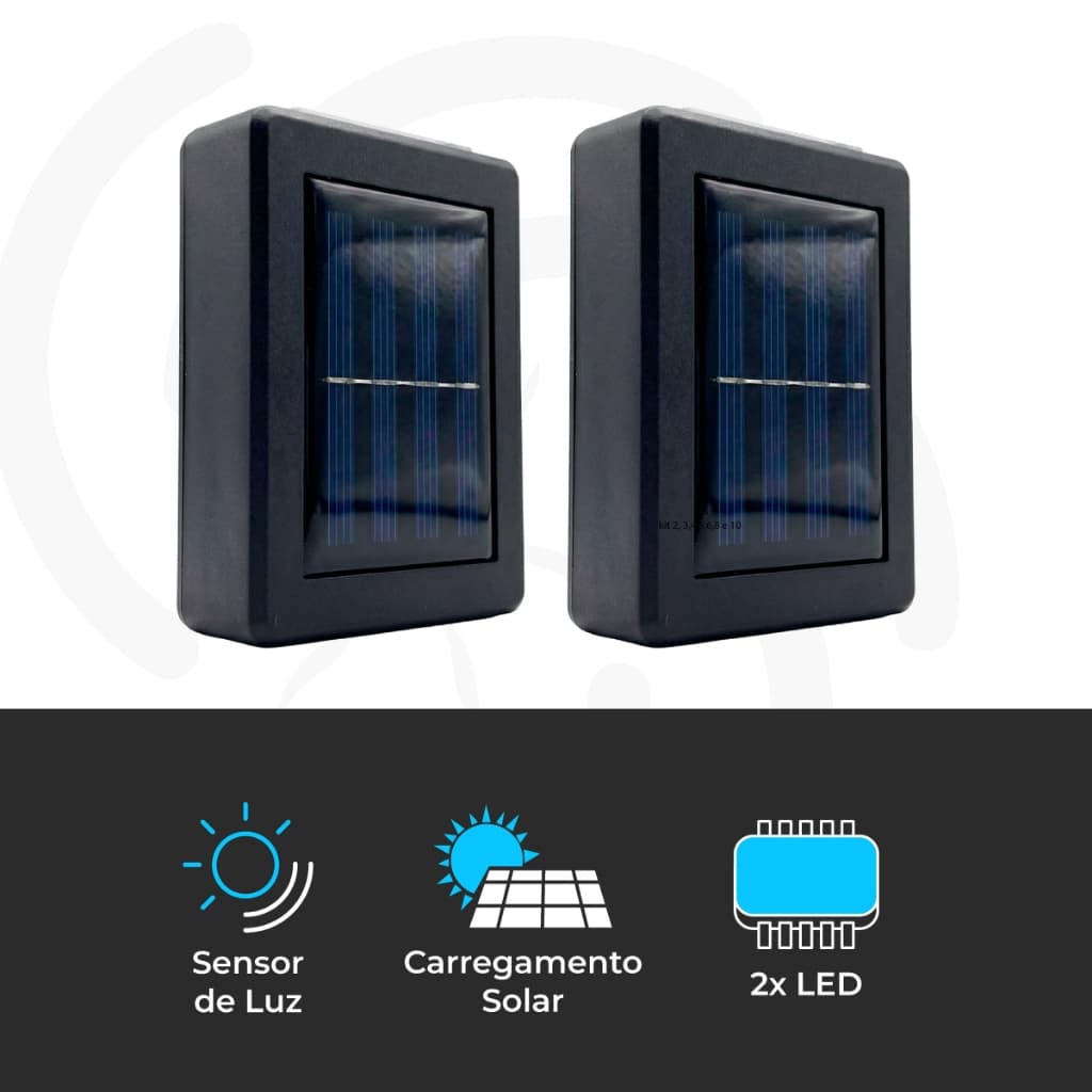 Kit 2 Luminarias Arandela Solar LED Jardim Fachada Parede Externa Automática