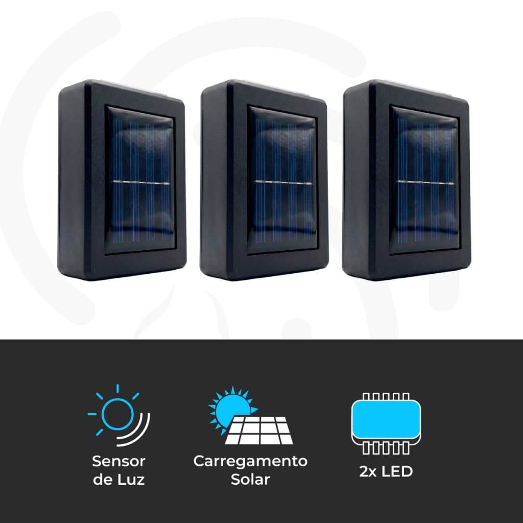 Kit 3 Luminarias Arandela Solar LED Jardim Fachada Parede Externa Automática