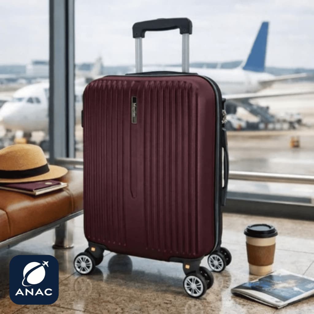 Mala de Viagem/Bordo Vinho 10KG Rígida Rodas 360° Removível Padrão ANAC Cadeado Embutido Resistente