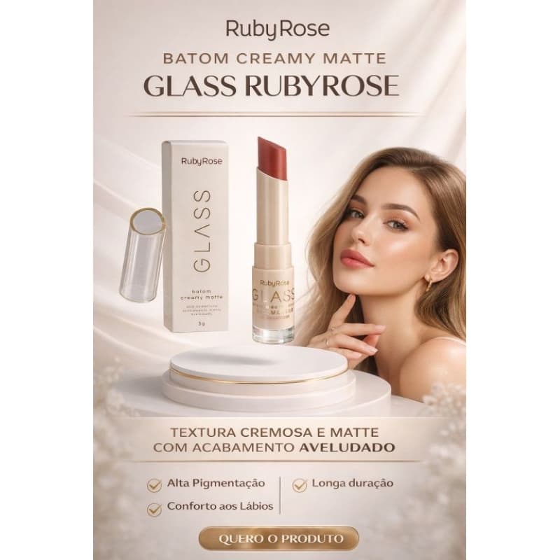 Batom Matte Ruby Rose com Alta Cobertura (Glass)