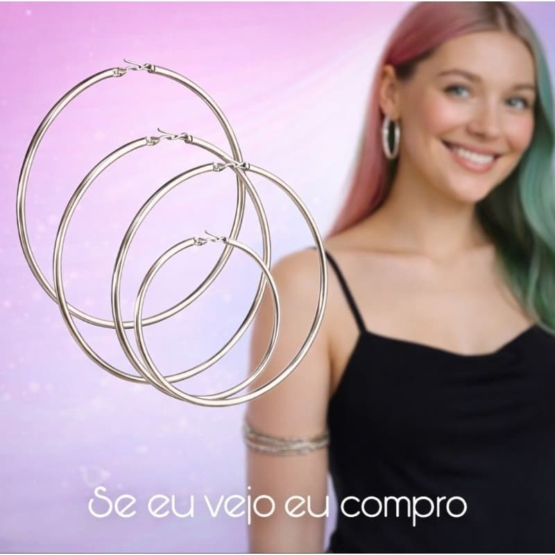 Brinco Argola Aço Inox Argolão Cirúrgico Argolinha Grande Média Anti Alérgico Feminina Prata