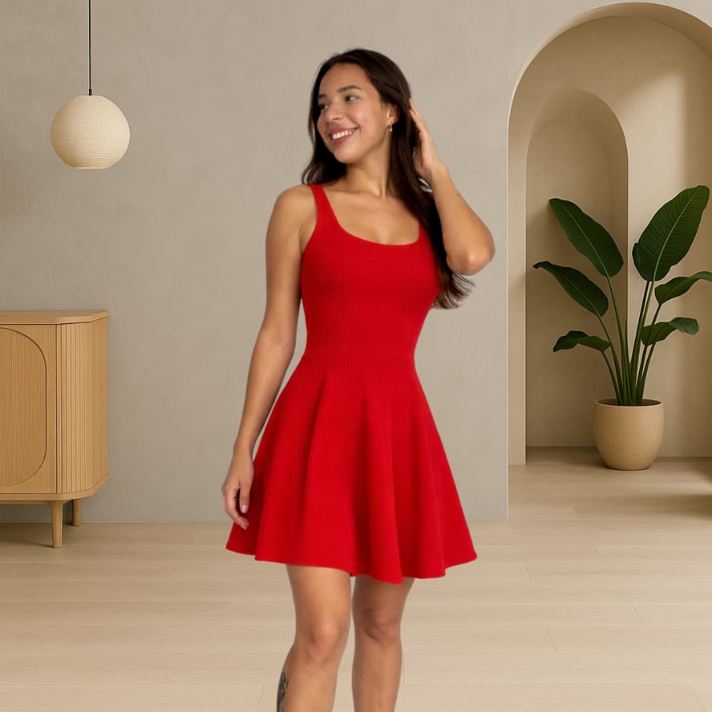 Vestido Feminino Alças Fina Regata Cavado Rodado Gode Curto Bailarina
