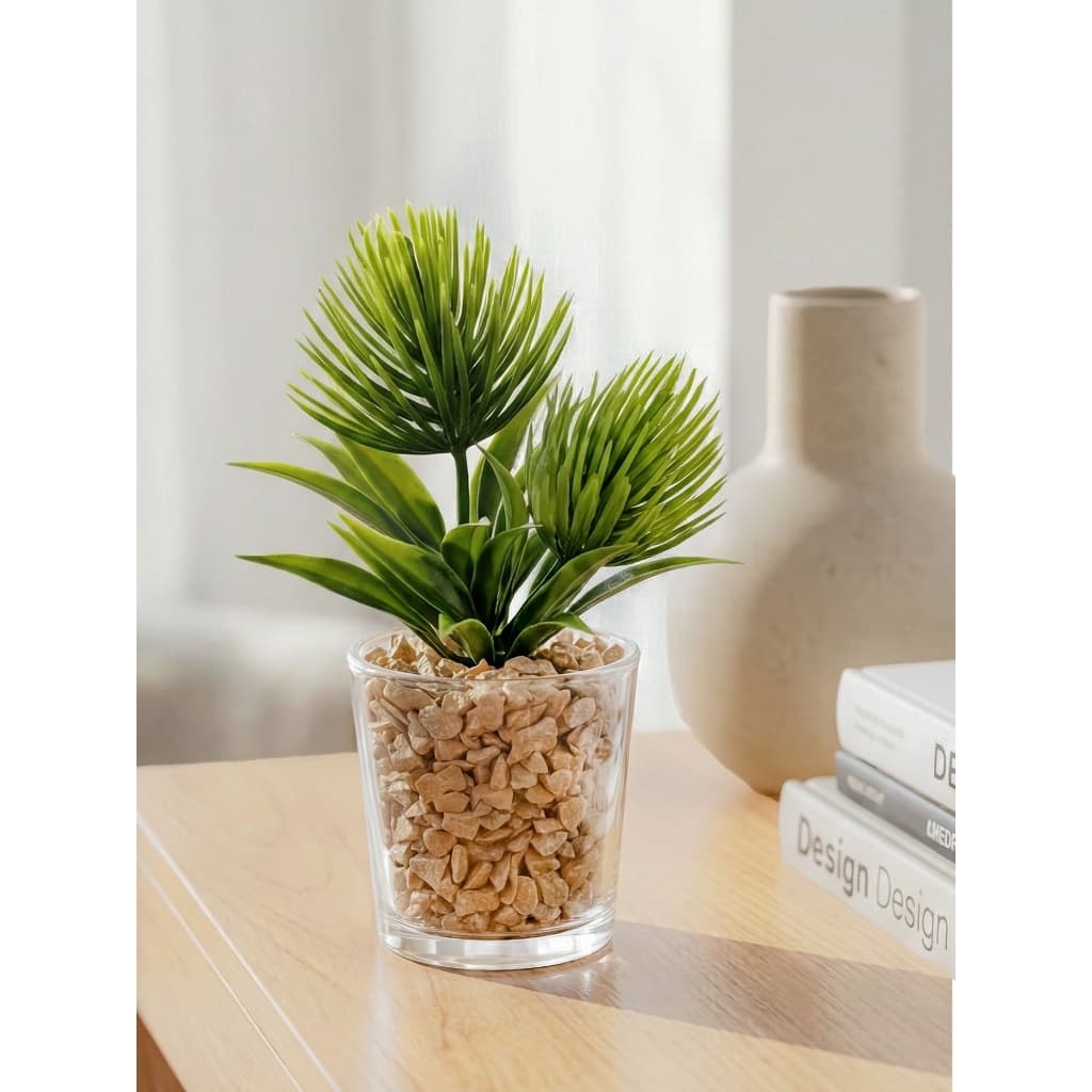 Flor Artificial Vasinho Vidro Decoração Elegante Folhagem de Suculenta