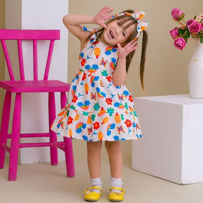 Vestido Infantil Menina Estampado Verão | Vestido Infatil 1, 2 e 3 Anos