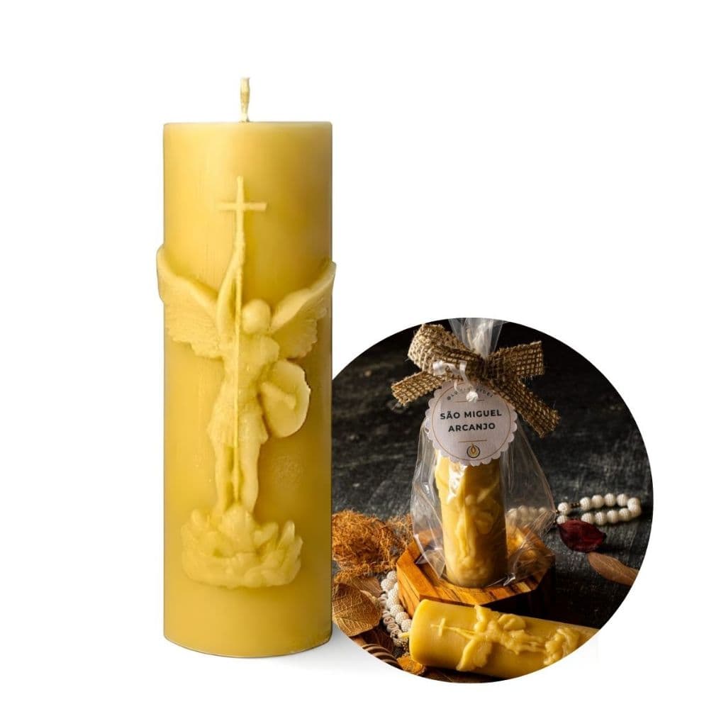 Vela de Cera de Abelha Natural Oração Arcanjo São Miguel Aroma Suave Meditação Devoção
