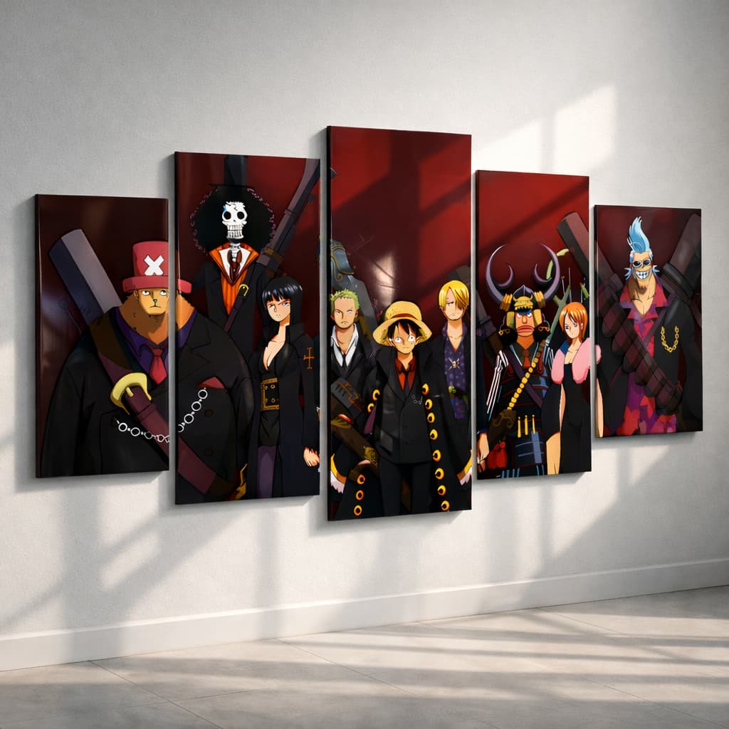 Quadro Decorativo One Piece bando do chapéu de palha Mosaico Anime Poster Sala Quarto 5 Peças