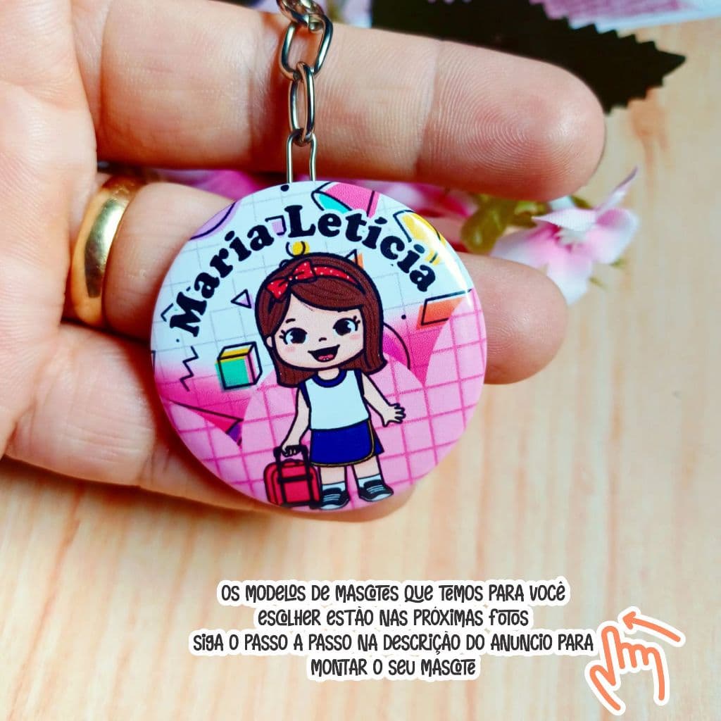 MINI CHAVEIRINHO PERSONALIZADO COM MASCOTE TAMANHO 3,5CM PARA IDENTIFICAÇÃO DE MALA MOCHILA LANCHEIRA CHAVEIRO ESCOLAR