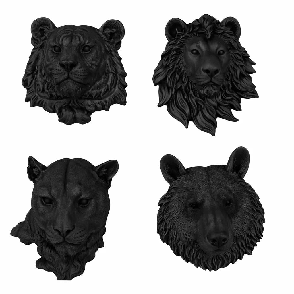 KIT 4 Escultura Leão Lobo Tigre e Onça 3D Realista Decoração Parede FEITO NO BRASIL