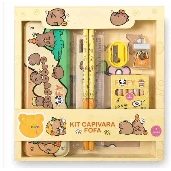 Kit Escolar Capivara 7 Peças – Papelaria Completa com Estojo (FOFOY