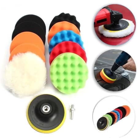 Kit Boina Polimento Automotivo 8 peças Espuma e Lã 3 Lolegadas para Furadeira e Parafusadeira