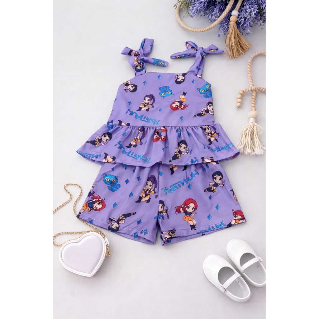 Conjunto Infantil Menina 2 Peças – Vestido + Short Estampado Colorido Verão