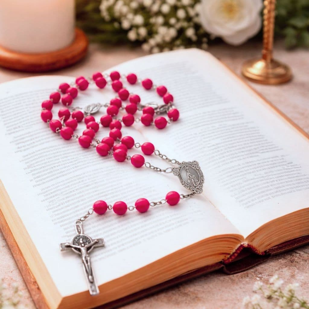 Terço Rosário Católico Colar Com Contas Coloridas Terço Crisma Terço primeira comunhão Lindo terço