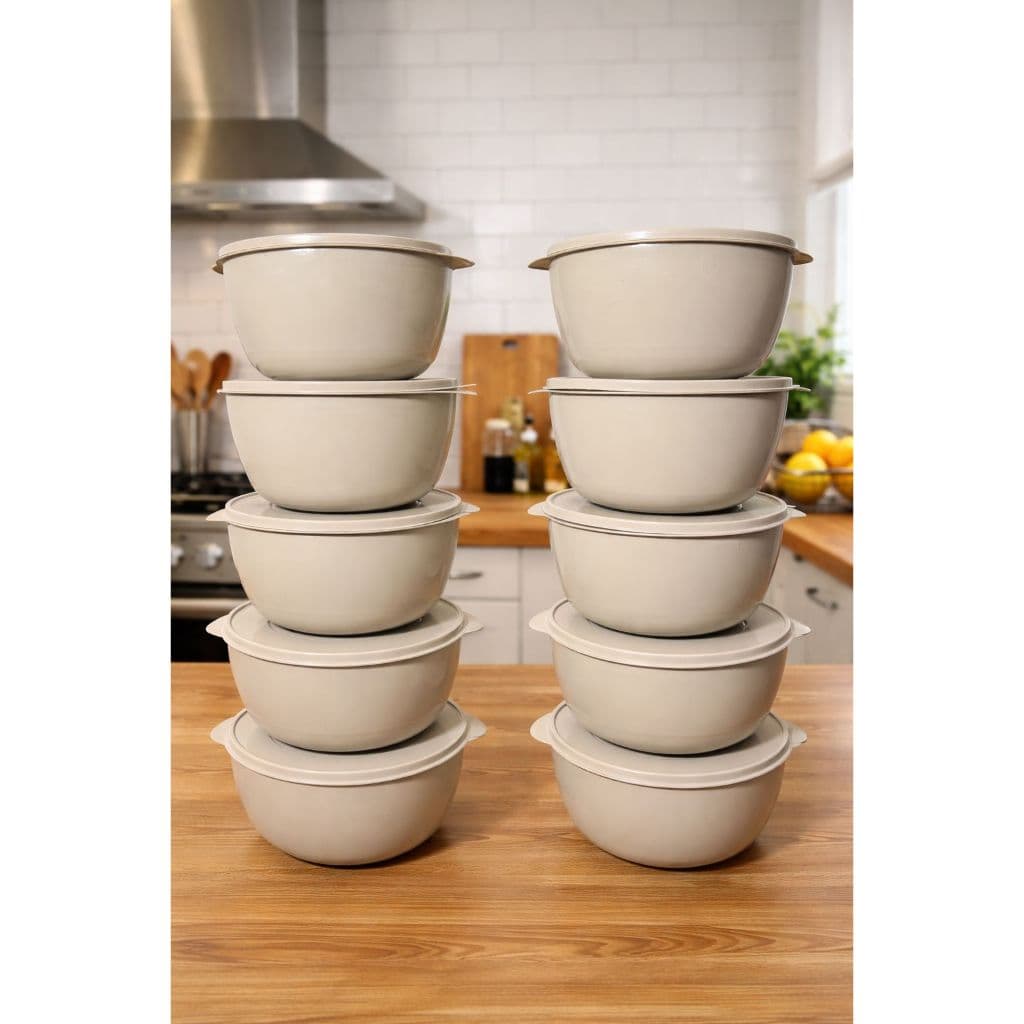 Kit Bowl 500 ml com tampa para cozinha bege minimalista