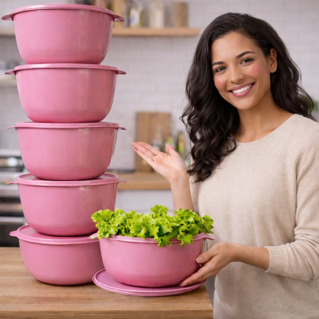 Kit Bowl 2,8 litros com tampa para cozinha rosa linha minimalista