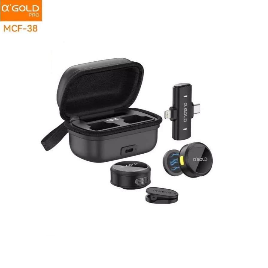 Microfone De Lapela A'Gold MCF-38 Profissional Sem fio Magnético Com Redução de Ruído por IA