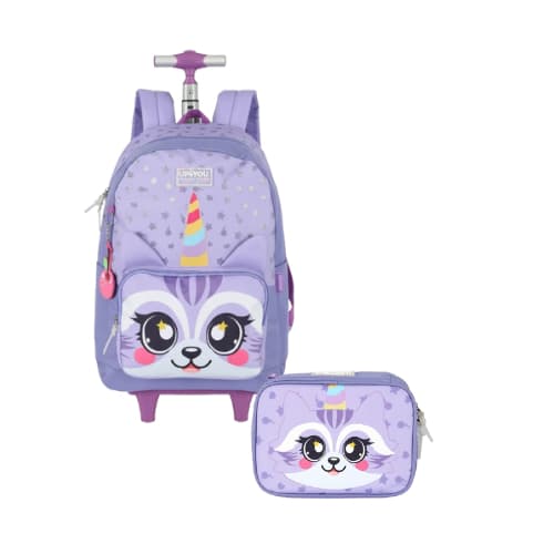 Kit Mochila Rodinha Infantil Estojo Box Gatinho Up4You Feminino Escolar Animais Pet