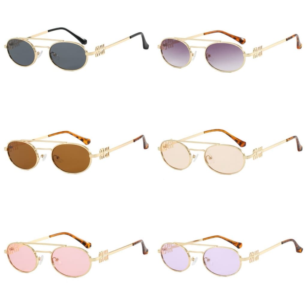 Óculos de sol retrô de estilo clássico francês, com ponte dupla e armação oval de metal, em tons claros. Novo modelo fem