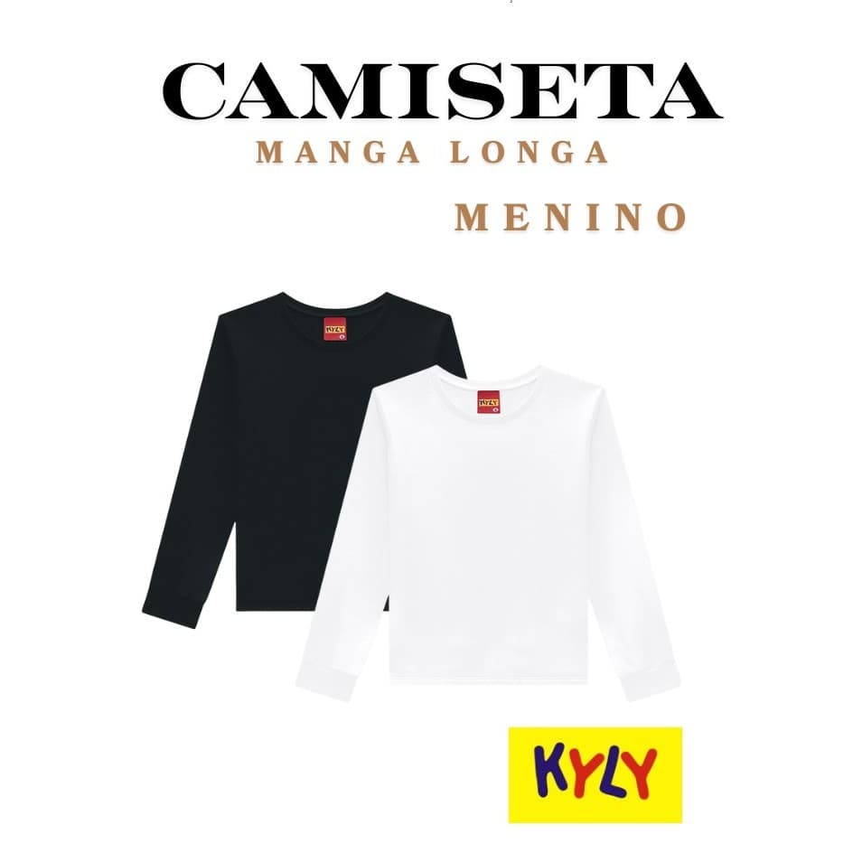 Camiseta manga longa básica menino kyly, tradicional confeccionada em Meia Malha,Composição  algodão