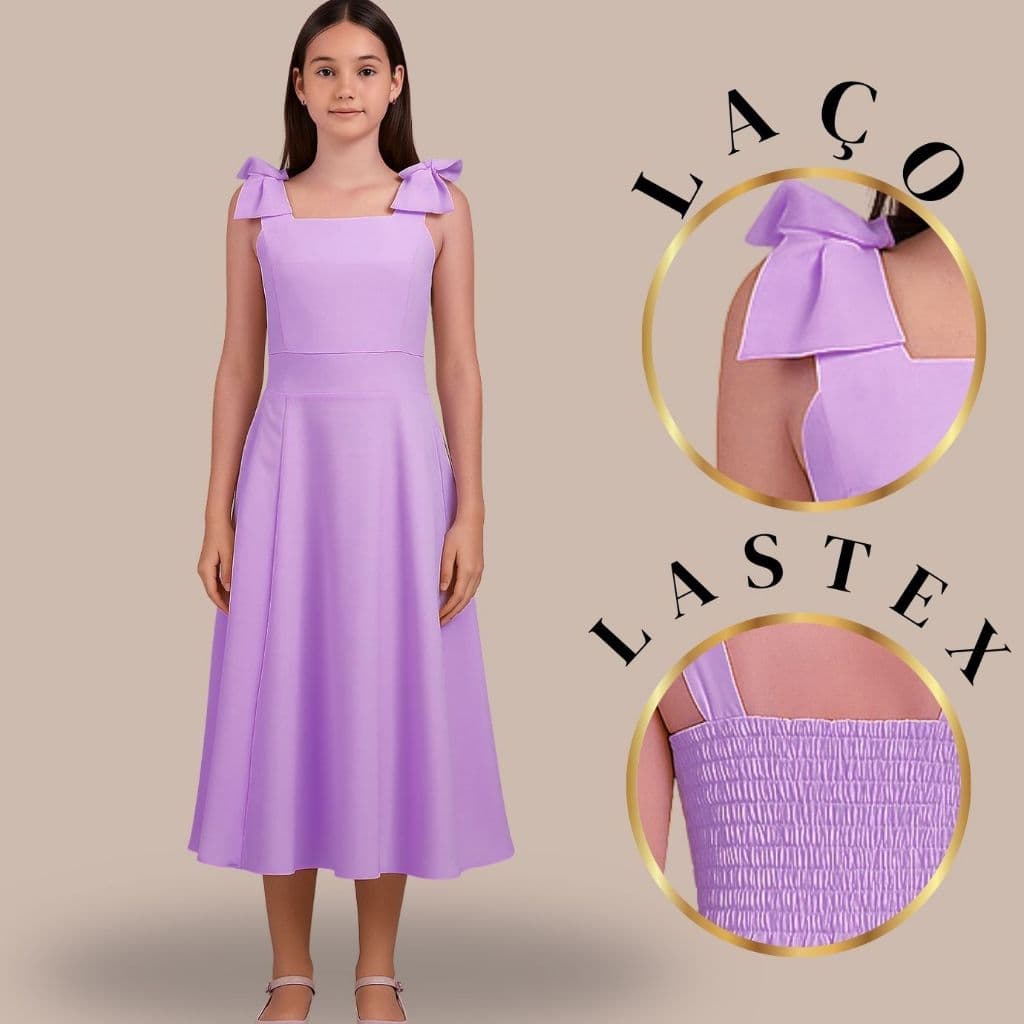 Vestido Infantil Midi com Laço – Elegância e Conforto dos 6 aos 14 Anos