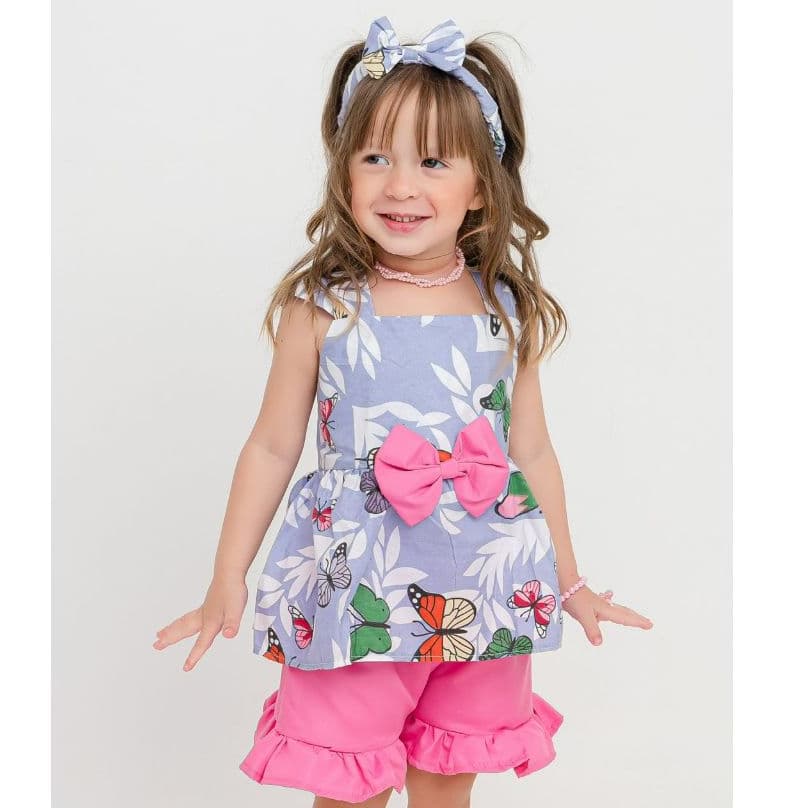 Conjunto Infantil | Blusinha + Short com Babado + Tiara | 2 a 4 Anos