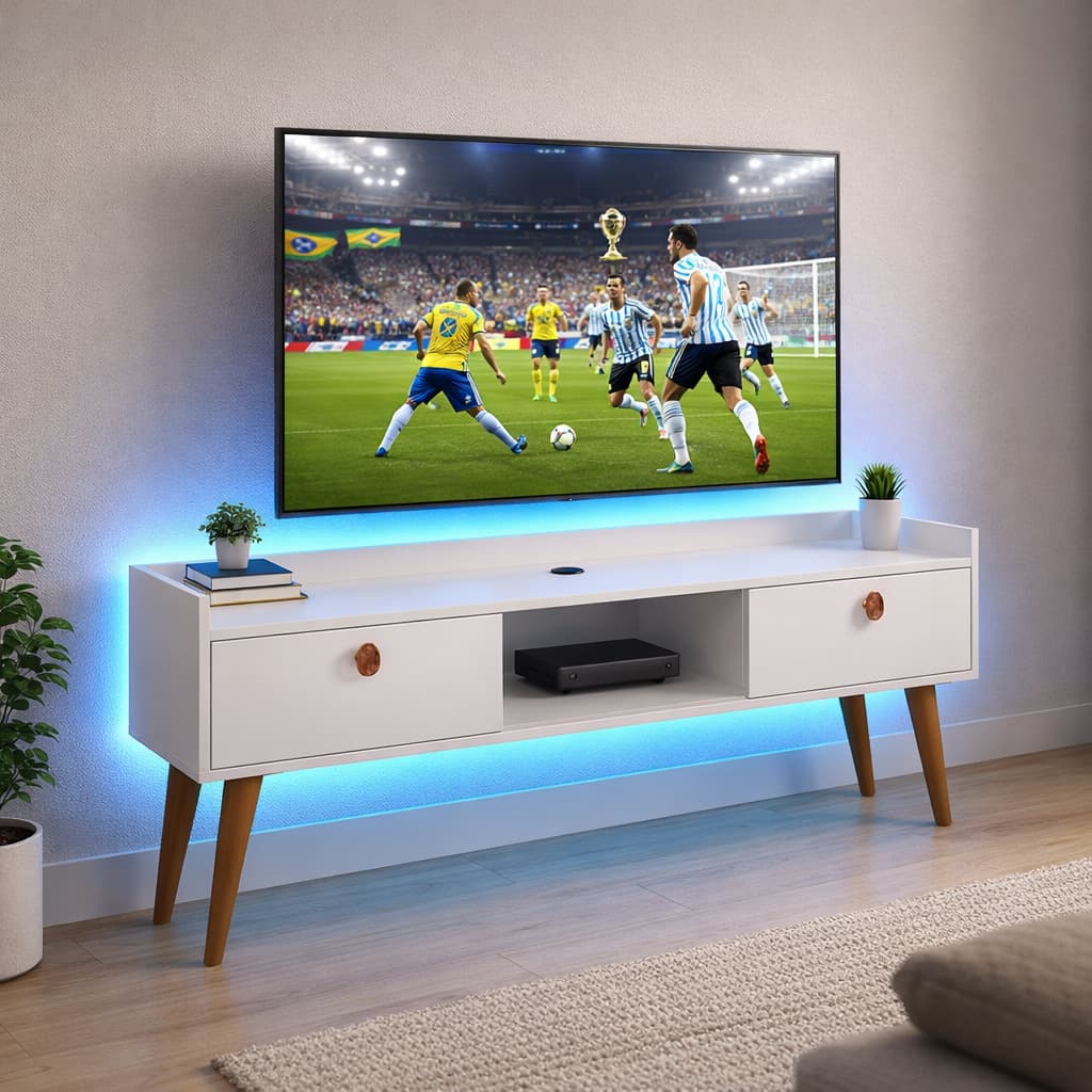 Rack Bancada Miami Com Pés Retrô p/ tv até 40 pol 90cm Quarto 2 Portas e Nicho