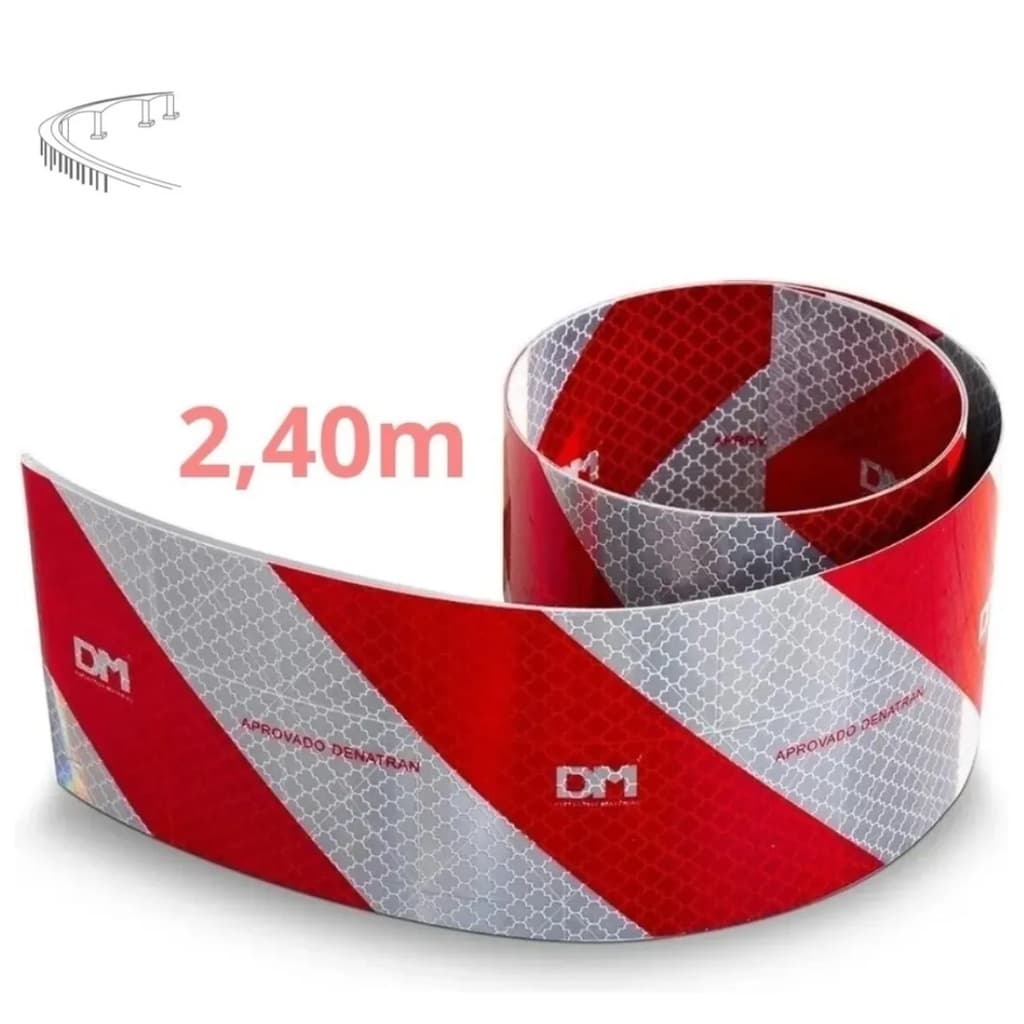 Faixa Refletiva Parachoque DM 2.4 Metros Vermelho Prata Universal Caminhao Carreta Reboque