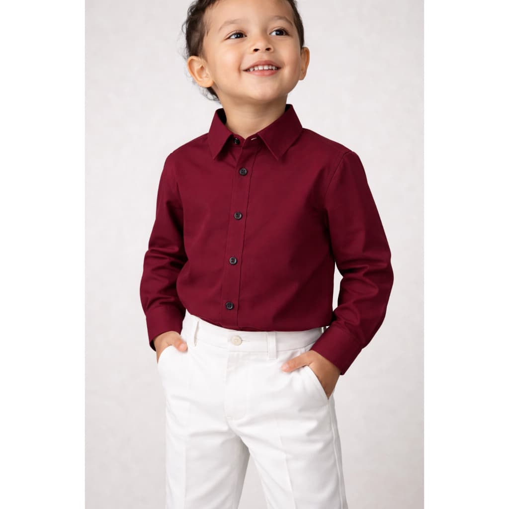Camisa Social Polo Slim Infantil Manga Longa Para Meninos Batizado e Festa