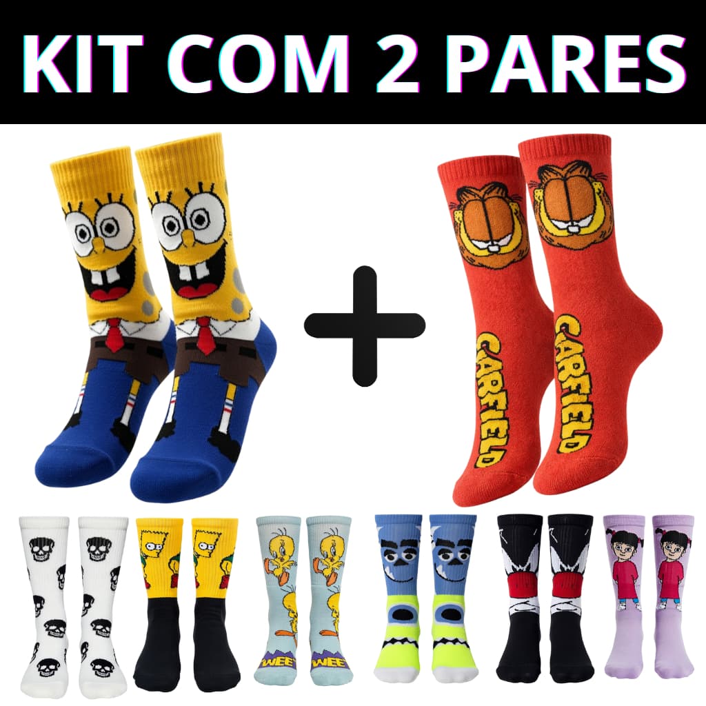 Kit 02 Pares Meias Divertidas Adulto Personagens
